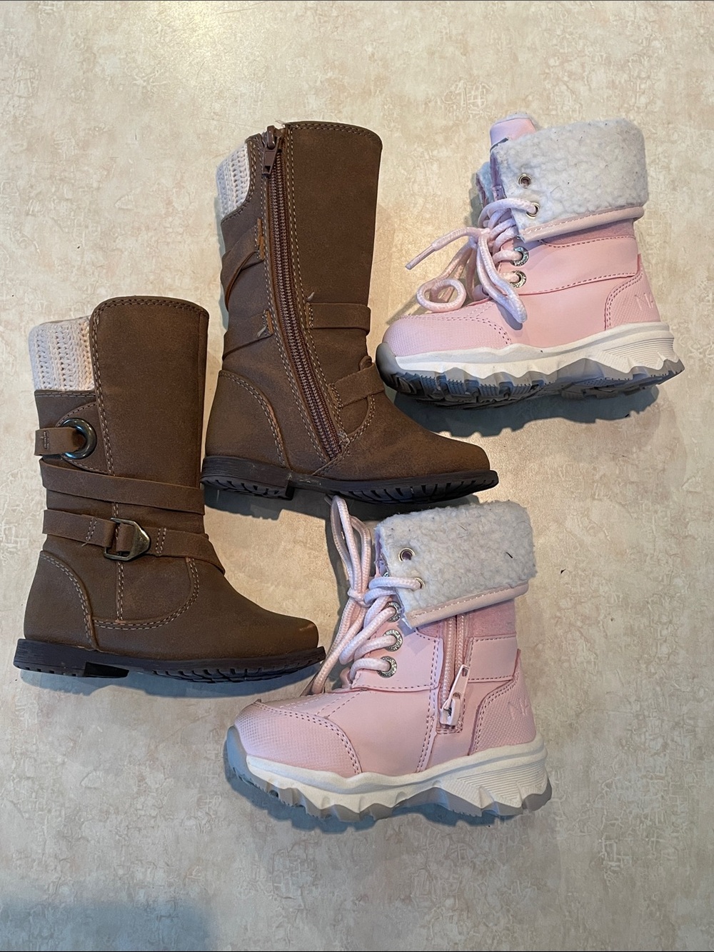 Girls Brown Riding Boots & Pink Nautica Snow Boots Set